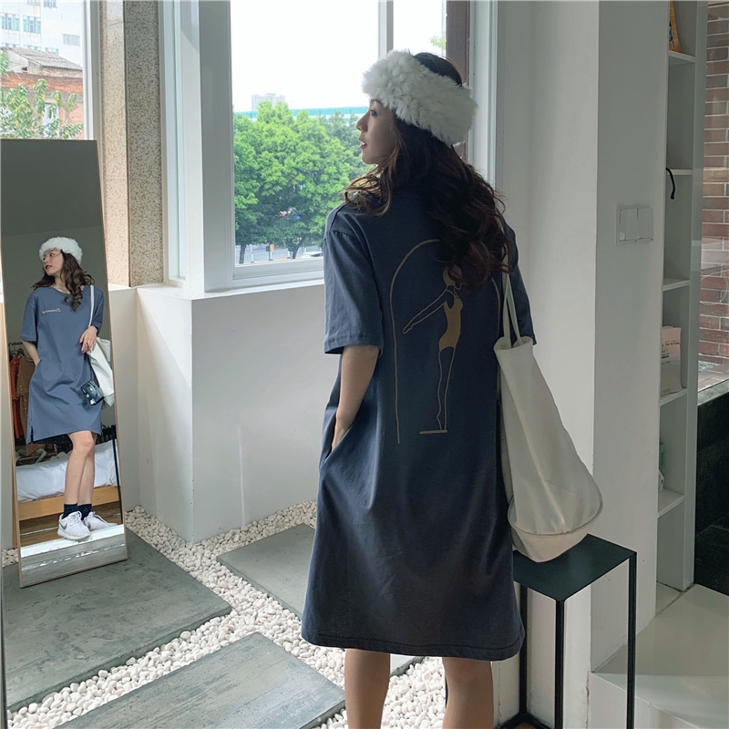 SUXI Đầm Nữ Ngắn Tay Kiểu Hàn Quốc