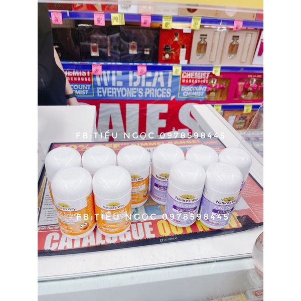 Date 4/25 Viên Nhai Cho Bé Nature’s Way Kids Smart Calcium + Vitamin D3 Burstlets Bổ Sung Canxi 50 viên.Canxi nature way