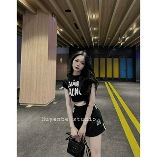 áo croptop đen in chữ trắng chất thun lụa