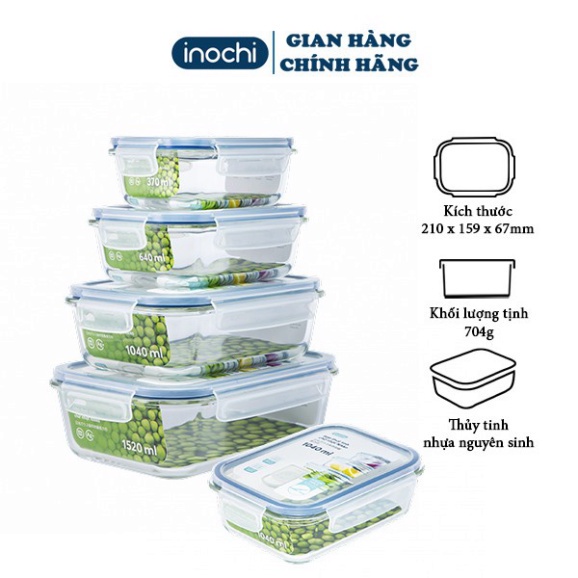 Hộp Thuỷ Tinh Chữ Nhật Đựng Thực Phẩm Nikko INOCHI Bảo Quản Thực Phẩm Tươi Tiêu Chuẩn Nhật Bản