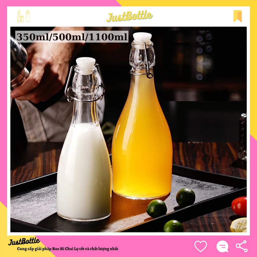 CHAI THỦY TINH có NẮP GÀI DÁNG BẦU 250ml 500ml NHẬP KHẨU CAO CẤP  LỌ THỦY TINH nút CÀI nhựa kiểu Ý nhập khẩu