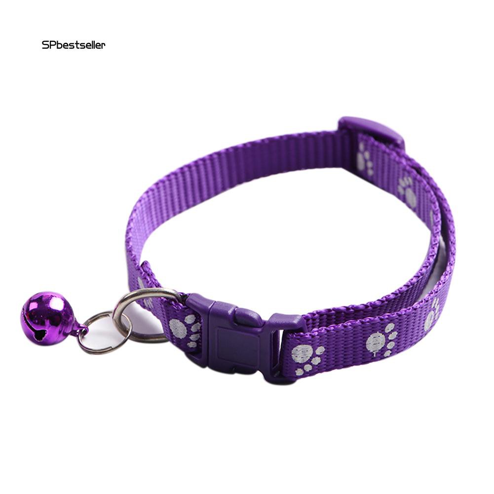 SPBS❤Fashion Dog Puppy Cat Kitten Buckle Paw Print Adjustable Pet Collar with Bell