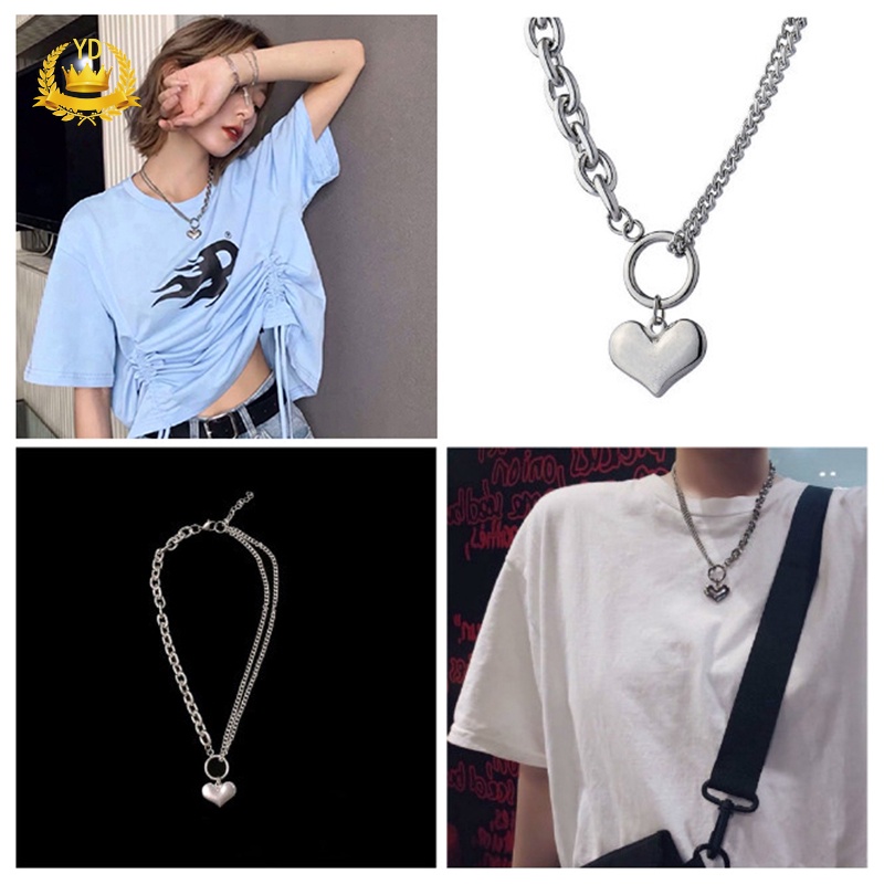 vòng cổ Mặt Trái Tim Khắc Chữ Bằng Thép Không Gỉ Phong Cách Hip Hop Cho Nữ