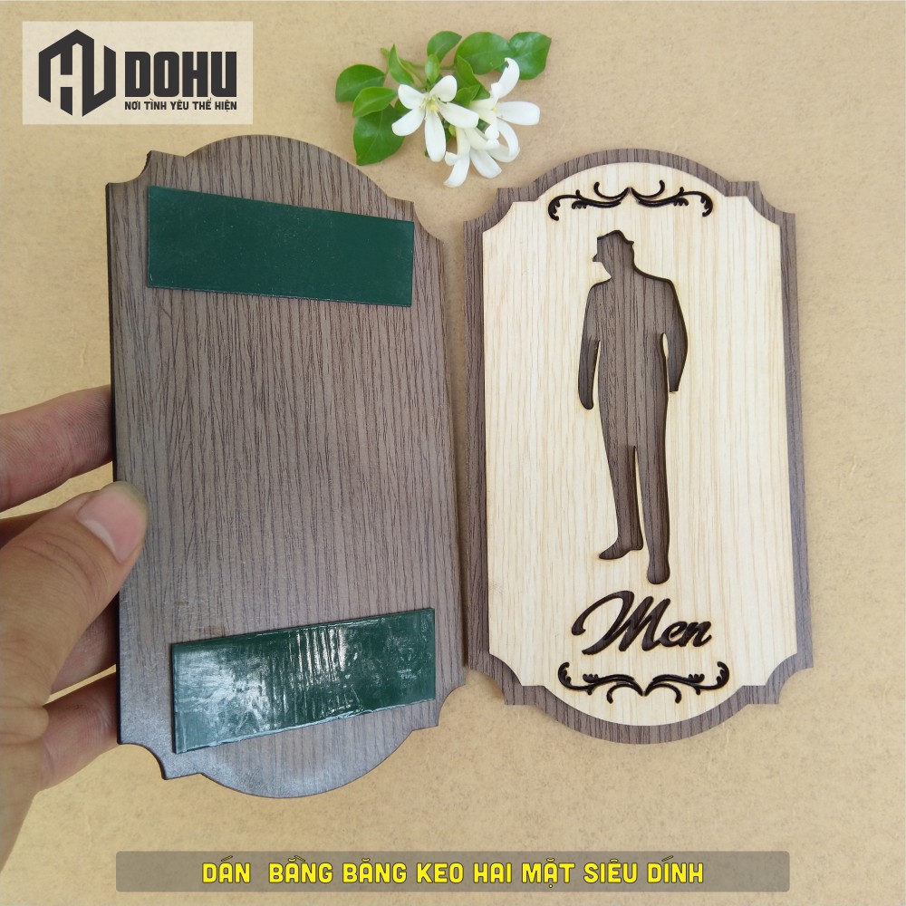 Bộ 2 Bảng WC Men/Women Bằng Gỗ [DOHU334] Thiết Kế Vintage Sang Trọng - Có Sẵn Băng Keo 2 Mặt Phía Sau Dán Tường