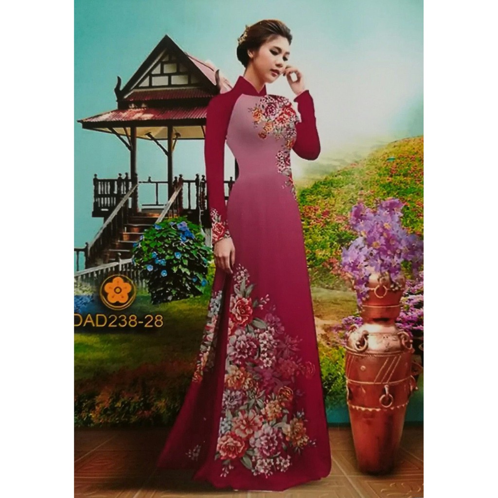 ÁO DÀI MÀU MẬN VẢI CHIFFON IN HOA 3D may theo số đo