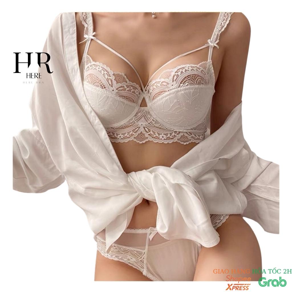 Bộ đồ lót BS06 HERE nữ đệm mỏng có gọng nâng ngực dây đan chéo ren mềm