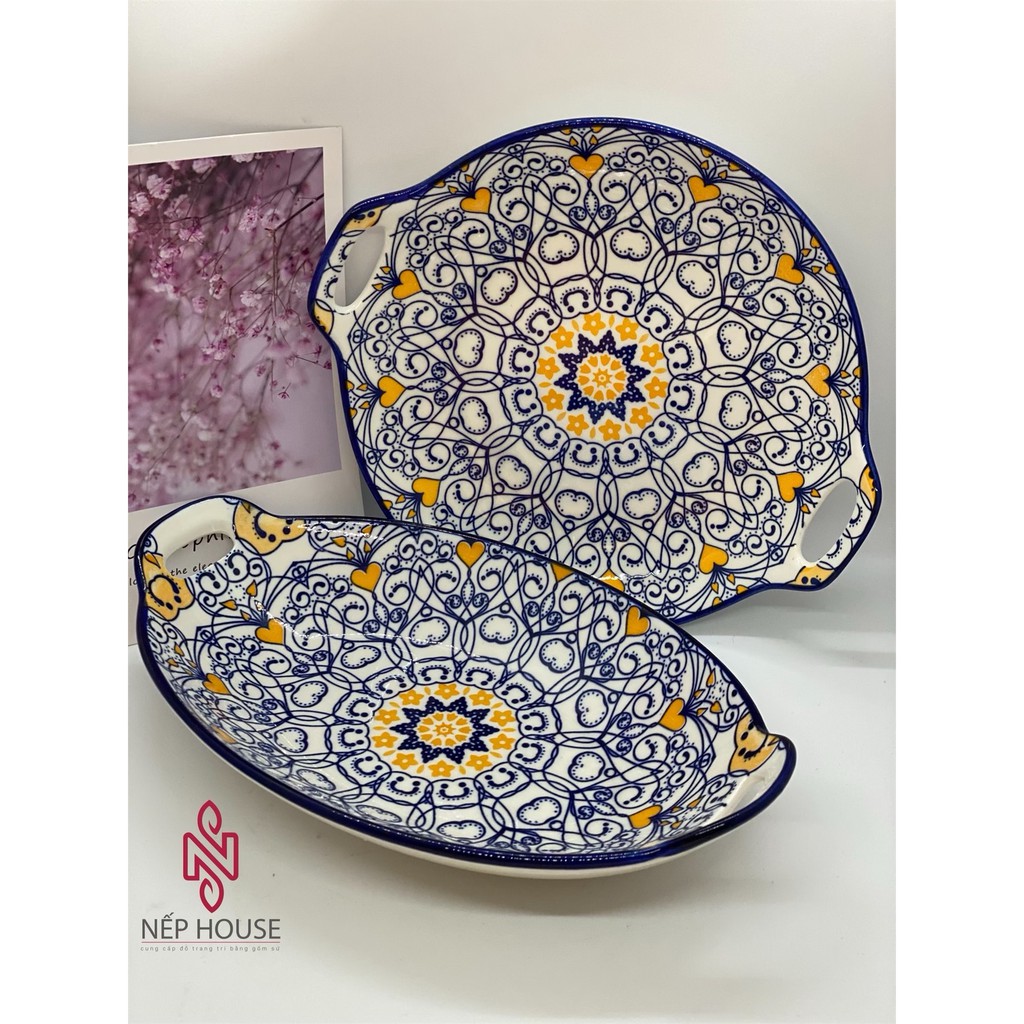 Set 2 Đĩa Sứ Tròn Và Bầu Dục Phong Cách Bohemian Đủ 6 Mẫu Siêu Đẹp
