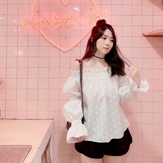 Áo trễ vai hoa cúc trắng tingoan NO SLEEP OFF/WH