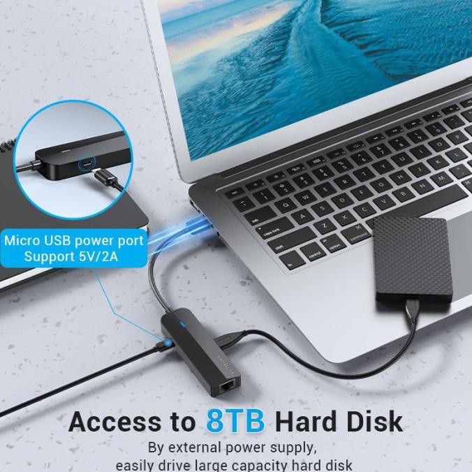 Vention Bộ Chia 3 Cổng Usb 3.0 Với Rj45 Gigabit Ethernet Adapter - Chn - Usb 3.0 0.15m Giá Rẻ Nhất