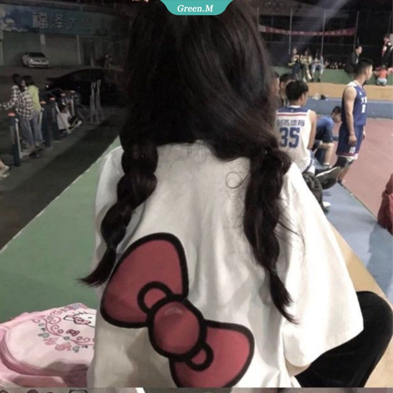 SANRIO Áo Thun Nữ Dáng Rộng In Hình Mèo Hello Kitty Dễ Thương Phong Cách Harajuku Y2k