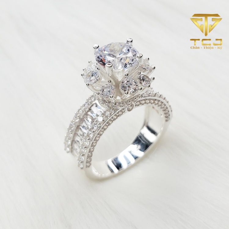 Nhẫn nữ bạc ý 925 thiết kế ổ đá kim cương cao cấp RD0010 Trang sức Toàn Cầu TCJ