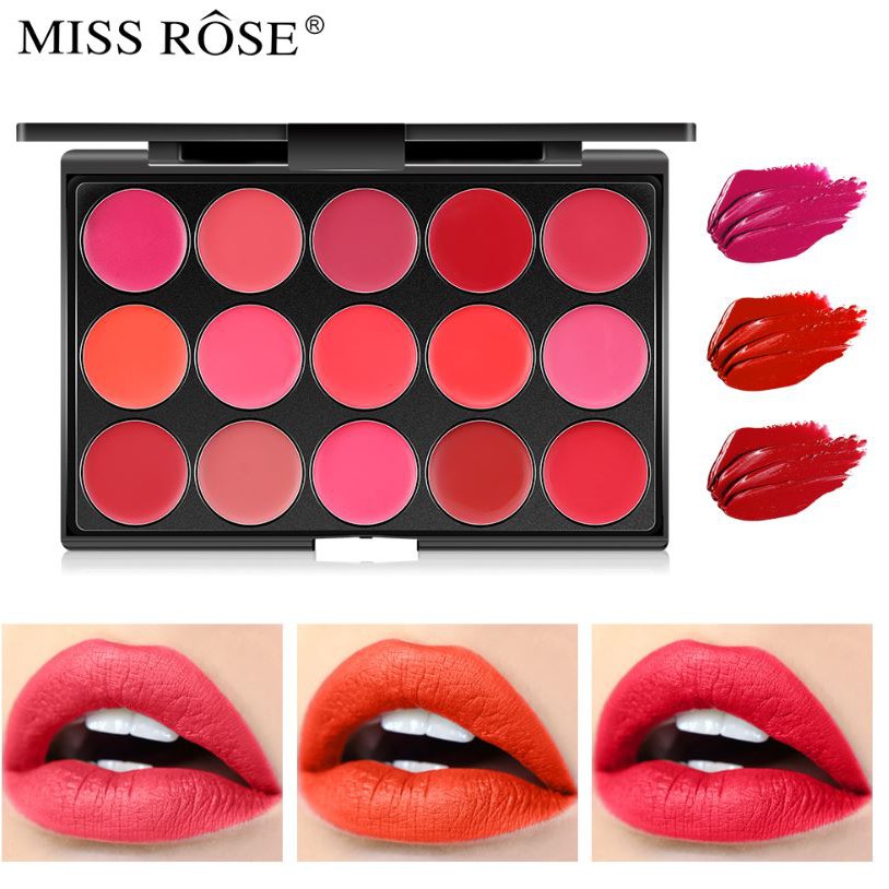 Bảng Son Lì Trang Điểm Miss Rose 15 Màu Chính Hãng, Mỹ Phẩm Makeup Chuyên Nghiệp, Lên Màu, Lâu Trôi, Dễ Sử Dụng