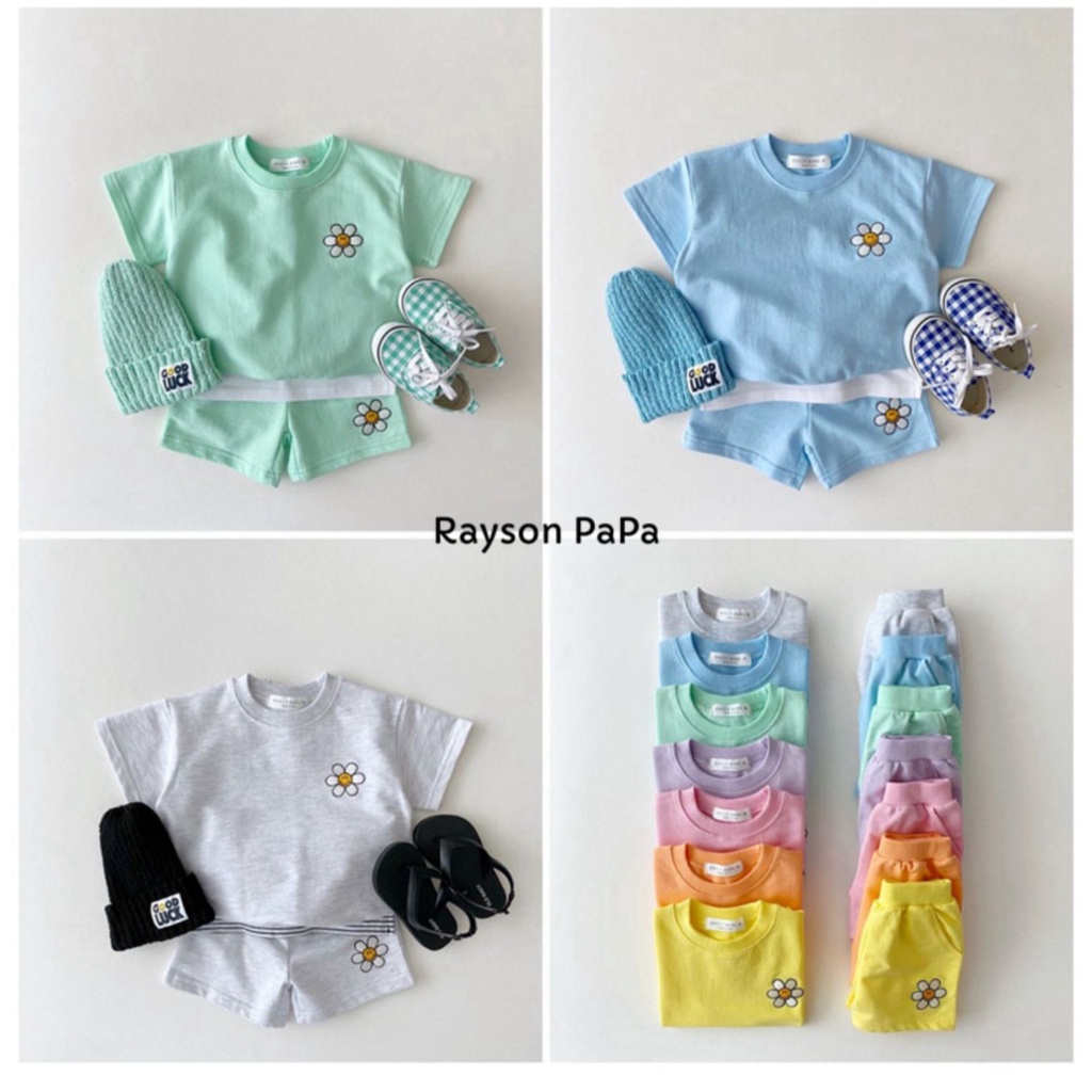 Bộ quân áo cộc tay bé trai, bé gái thêu hoa cúc vạt trắng chất cotton mềm thấm hút mồ hôi tốt cho bé