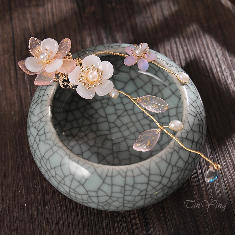 GETNOIVAS Set 2 Trâm Cài Tóc Hoa Đính Ngọc Trai Phong Cách Trung Hoa Dễ Thương