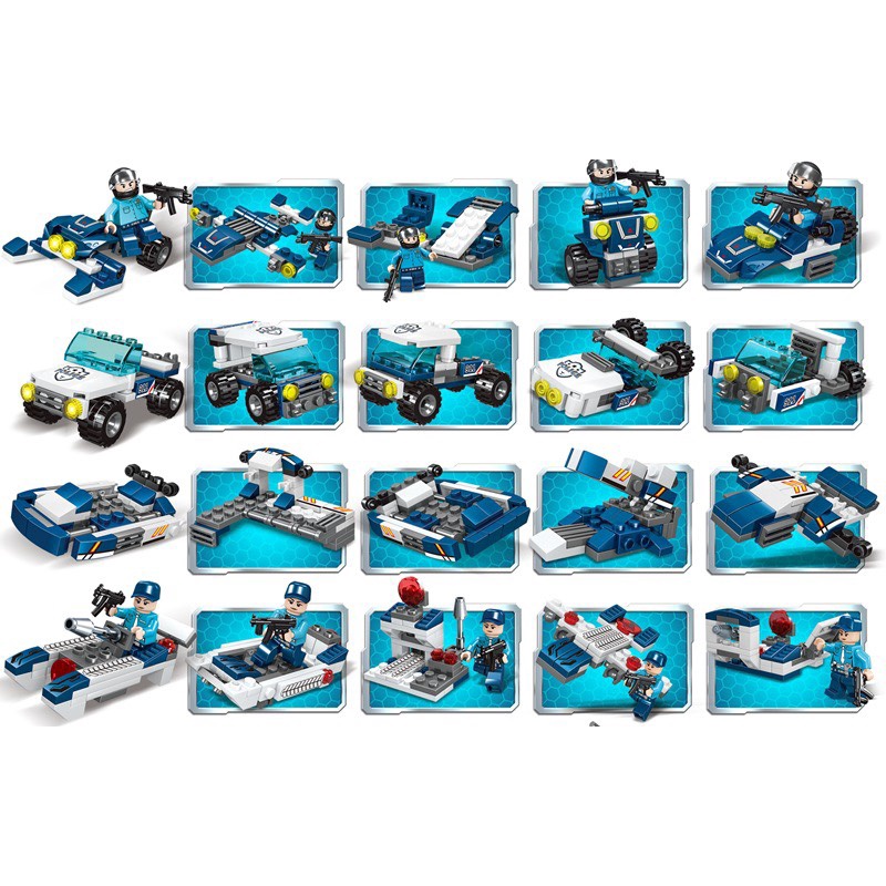 OTO SWAT 350 Chi Tiết - 43 Tạo Hình - Bộ Đồ Chơi Lắp Ghép Xe Cảnh Sát, Láp ráp Robot, Trực Thăng