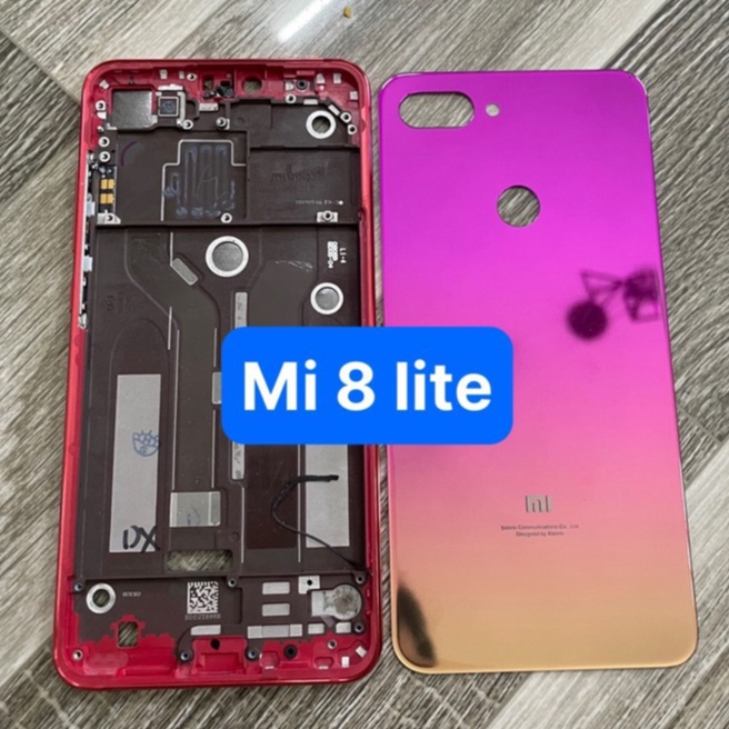 bộ xương vỏ xioami Mi 8 lite - gồm kính lưng,xương,sườn,phím,cáp nguồn liền âm lượng