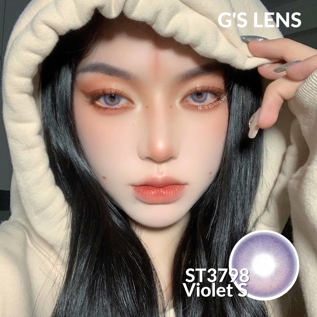 Lens Mắt Kính Áp Tròng Tím Hot Trend Douyin Tiktok Giãn Ít Size S 14.2mm Có 0 Đến 6 Độ Cận ST3798 Violet G'S LENS