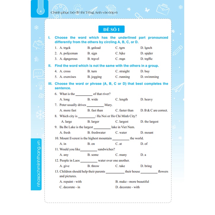 Sách- Chinh Phục Bộ Đề Thi Tiếng Anh Vào Lớp 6 (Có Đáp Án Chinh Phục Điểm 8+) - Tái bản