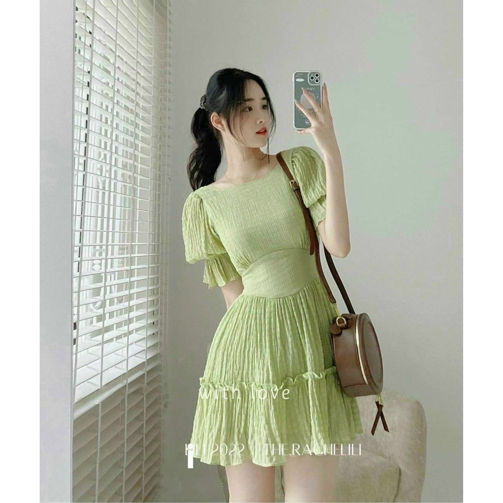 [HCM] Đầm Nữ Chạy Mocking Tay Phồng Hở Lưng Thời Trang Nữ Sam Closet Free Size 40-55kg
