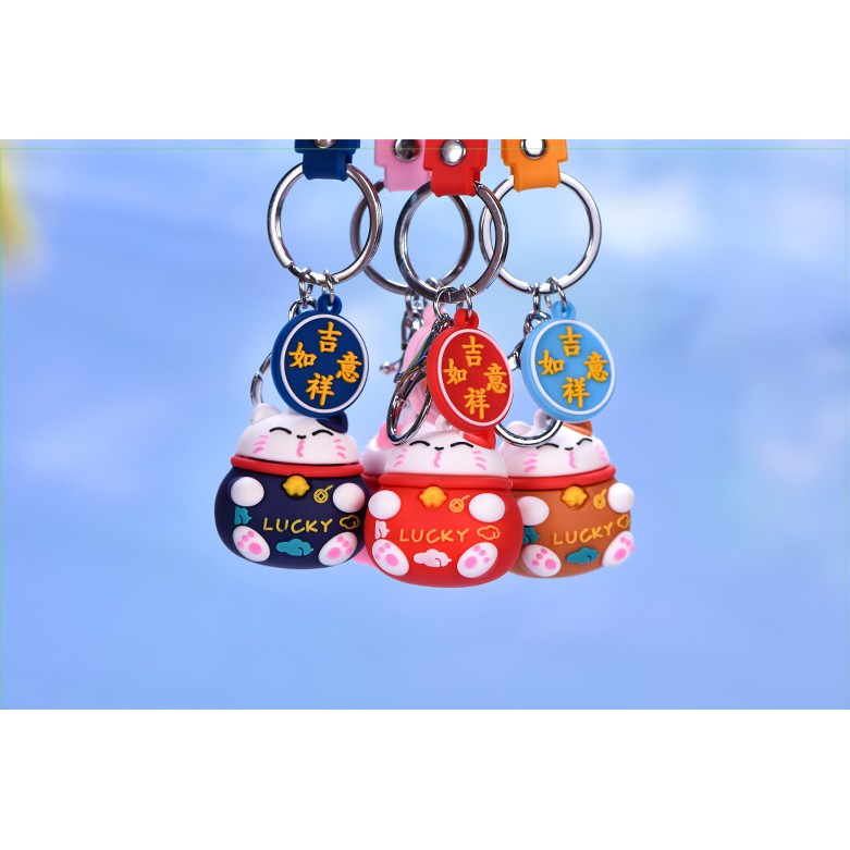 KHO-HN * Mèo thần tài may mắn Maneki Mako Lucky Cat bằng nhựa mềm dùng làm móc chìa khóa, DIY