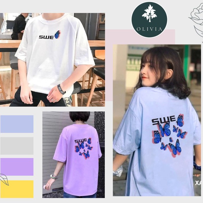Áo Thun Nam Nữ SWE Tay Lỡ In Hình Bướm ATIN02 - Áo Phông Unisex Phom dáng Thể Thao - Năng Động - Trẻ Trung