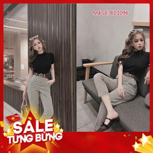 BD1096 SET BỘ ÁO THUN PHỐI QUẦN TÂY CARO CÔNG SỞ KÈM BELT Có size lớn XXL -Hàng nhập khẩu
