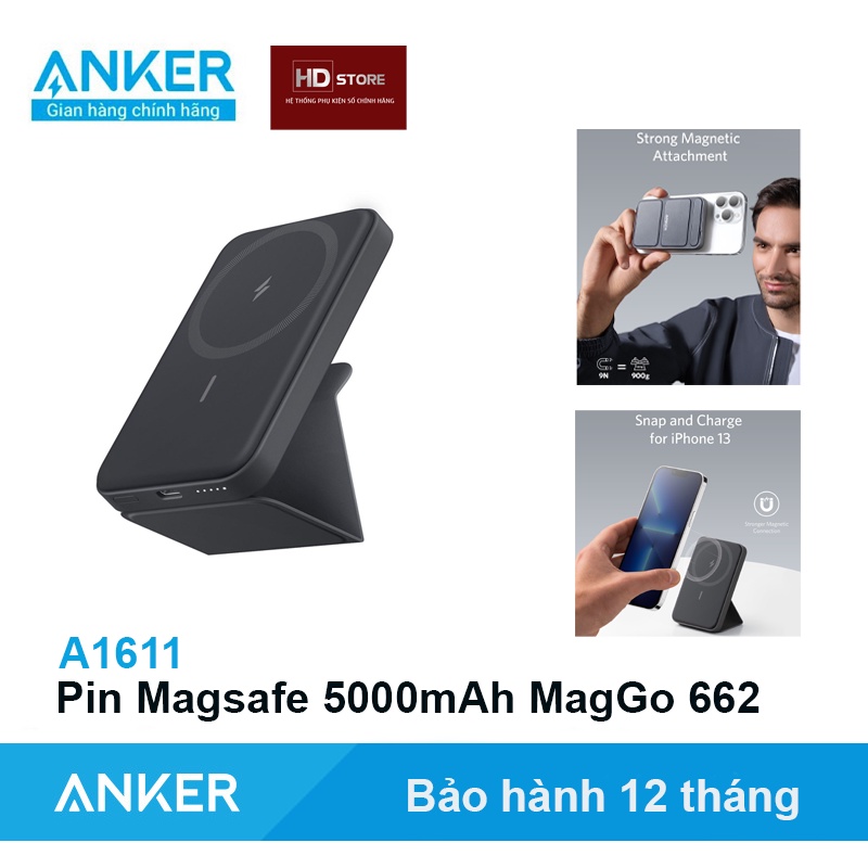 Sạc dự phòng Magsafe Anker 5000mAh MagGo 622 Magnetic Batterry Từ tính không dây Iphone 12 13 Pro Max Mini Chính hãng