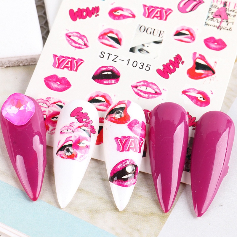 Set 16 Miếng Dán Móng Tay Tự Dính Họa Tiết Hoa Hồng Lá 3D Tương Phản Cho Nữ