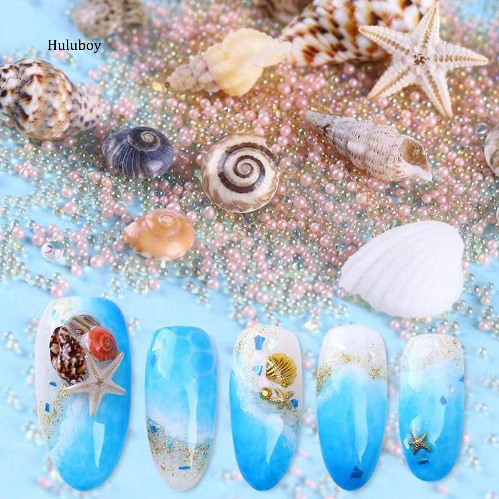 Hộp đá trang trí móng tay 3D bằng vỏ sò/sao biển phong cách đại dương kích thước hộp 2.9cm x 2.9cm x 1.6cm