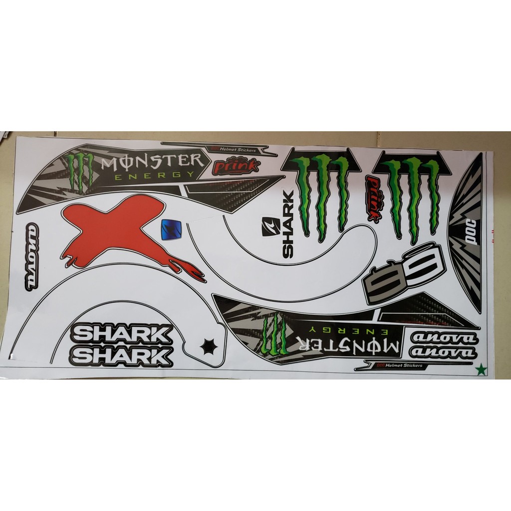 Mũ bảo hiểm Fullface M138b đen bóng lên tem Monster Shark