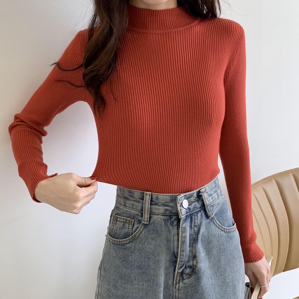 COZOK Áo Sweater dài tay màu trơn ôm dáng thời trang hongkong