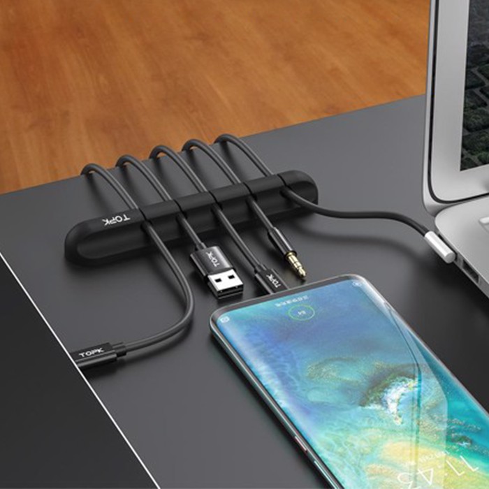 Miếng silicon kẹp giữ dây cáp sạc điện thoại, dây cáp USB, dây điện dán tường hoặc dán bàn làm việc thông minh màu đen | BigBuy360 - bigbuy360.vn