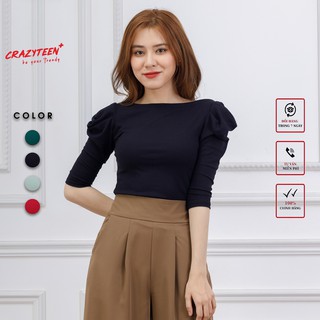 Áo thun tay lỡ nữ CRAZYTEEN cổ thuyền bồng vai AT0101