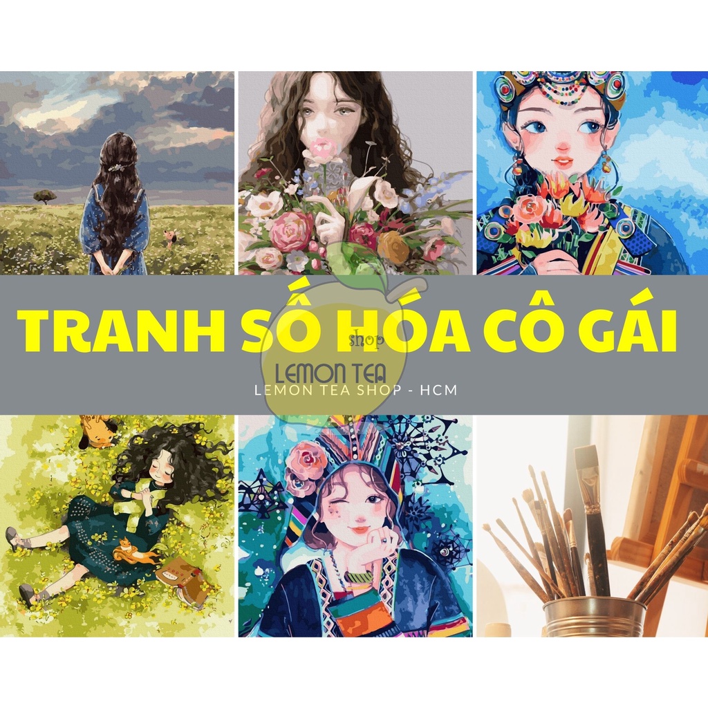 Tranh Tô Màu Số Hóa Lemon Tea Shop " MẪU TRANH NÀNG THƠ- CÔ GÁI " Chuẩn màu; đầy đủ phụ kiện, TRANH CHẤT LƯỢNG