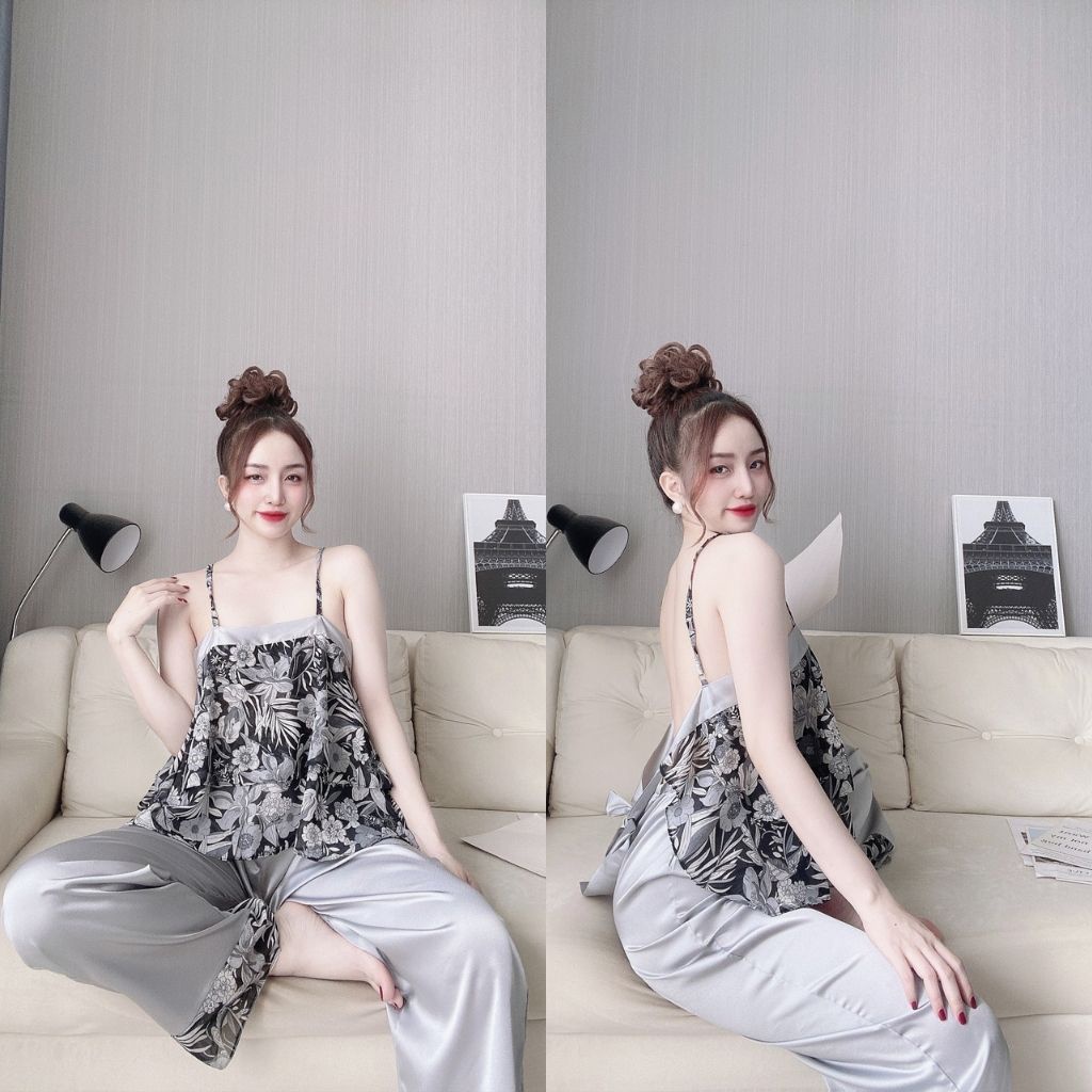Đồ ngủ nữ sexy đồ bộ mặc nhà 2dây quần dài lụa cao cấp mềm mại xinh xắn