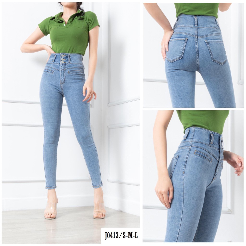 Quần Jean Skinny Nữ Ôm 3 Nút Cạp Cao Cực Xinh Và Tôn Dáng J0413