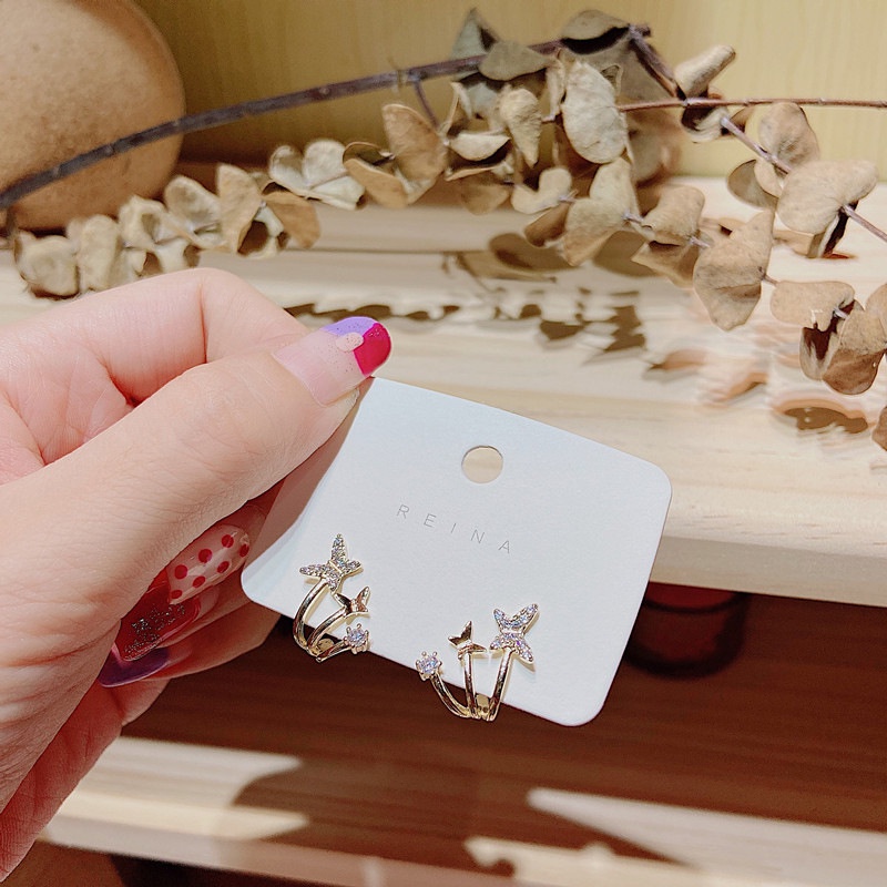 Khuyên tai MANYUE hình bướm đính đá zircon đơn giản thời trang phong cách Hàn Quốc cho nữ
