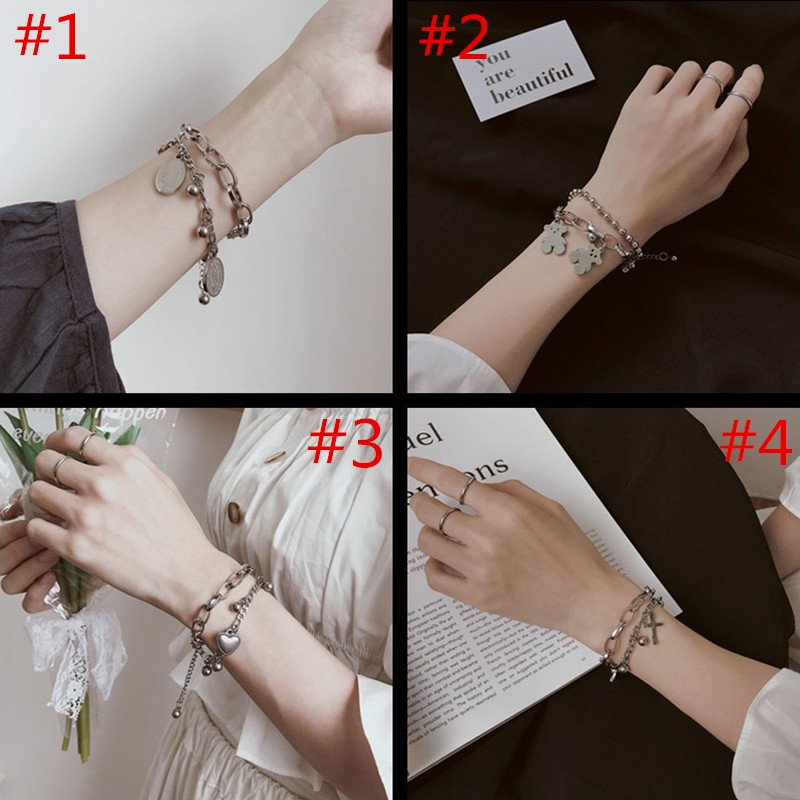 Vòng Tay Bằng Thép Titan Nhiều Lớp Nhiều Kiểu Dáng Cho Nữ Phong Cách Hip Hop Thời Trang Hàn Quốc