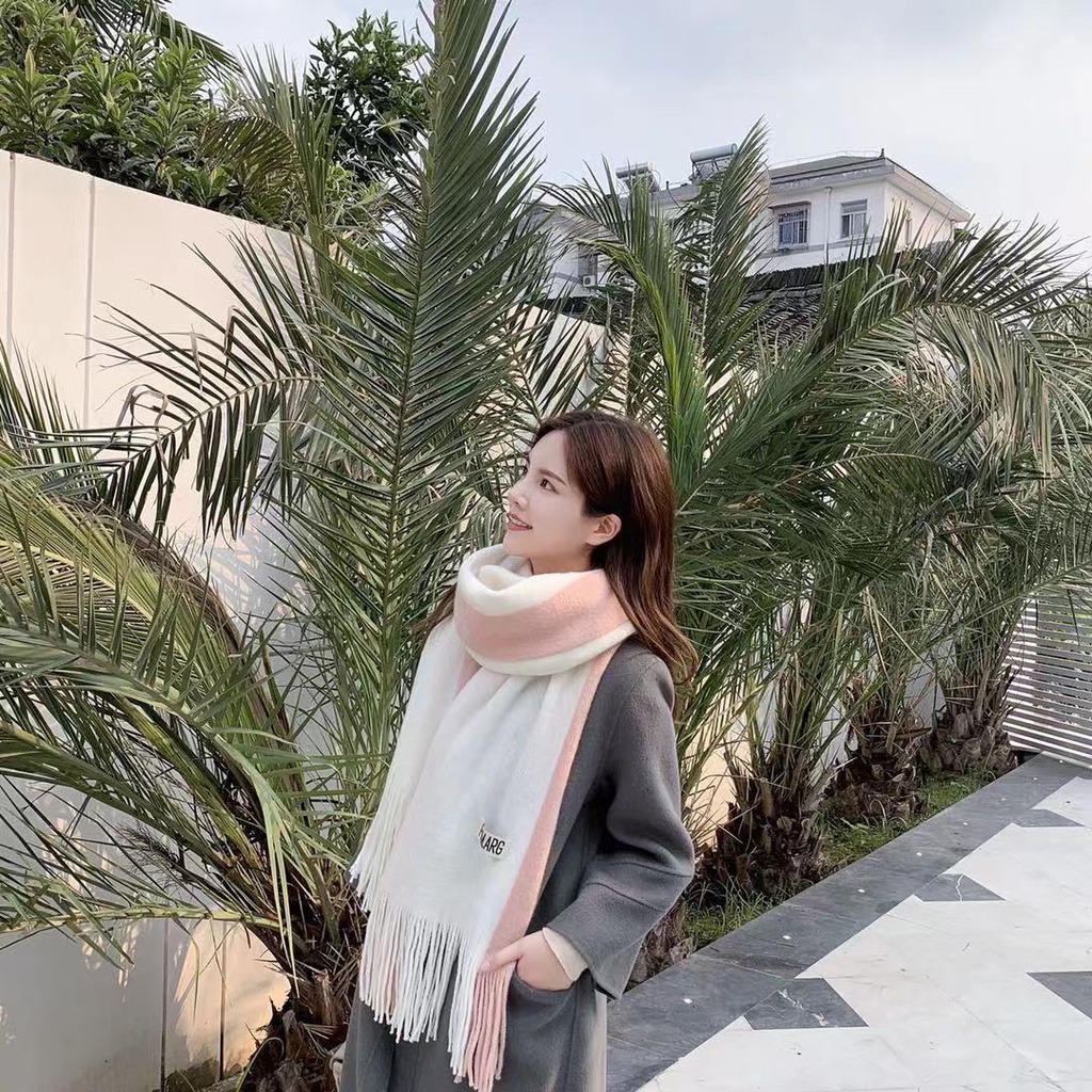 Khăn choàng cổ vải cashmere dày giữ ấm màu sắc thời trang thu đông phong cách Hàn Quốc trang nhã cho nữ
