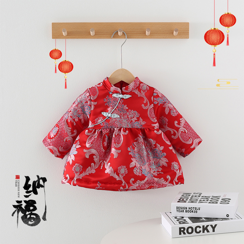 Baby Girls Chinese Han Style Dirthday Party Thicken Cheongsam Dress