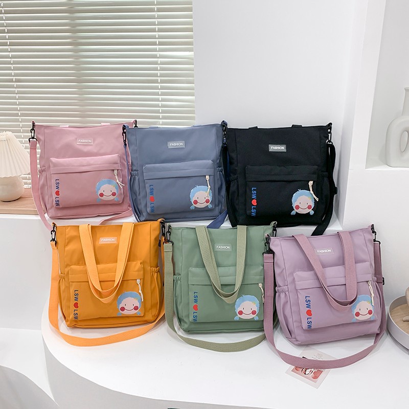 Túi Vải Canvas Đeo Vai Màu Sắc Đơn Giản Thời Trang Dành Cho Nữ
