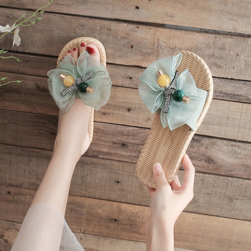 CHZK Dép Sandal Bằng Vải Voan Màu Sắc Trơn Phong Cách Hàn Quốc Cho Nữ