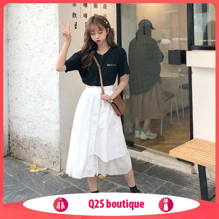 [Xả Kho] Chân Váy Xòe Đen Trắng Basic KIỂU VẠT LỆCH ULZZANG | BigBuy360 - bigbuy360.vn