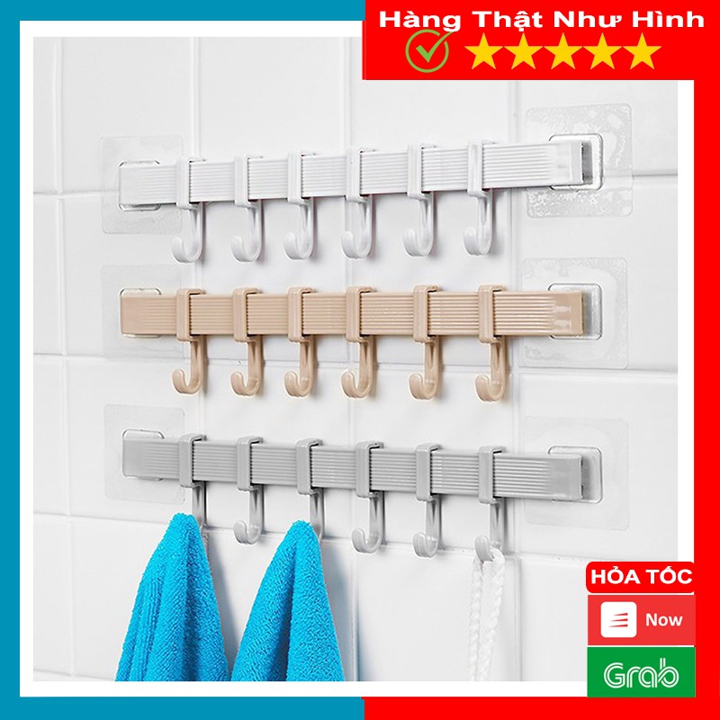 Thanh Treo Đồ Dán Tường 6 Móc Chịu Lực Không Cần Khoan Tường Tiện Lợi - MTDDT