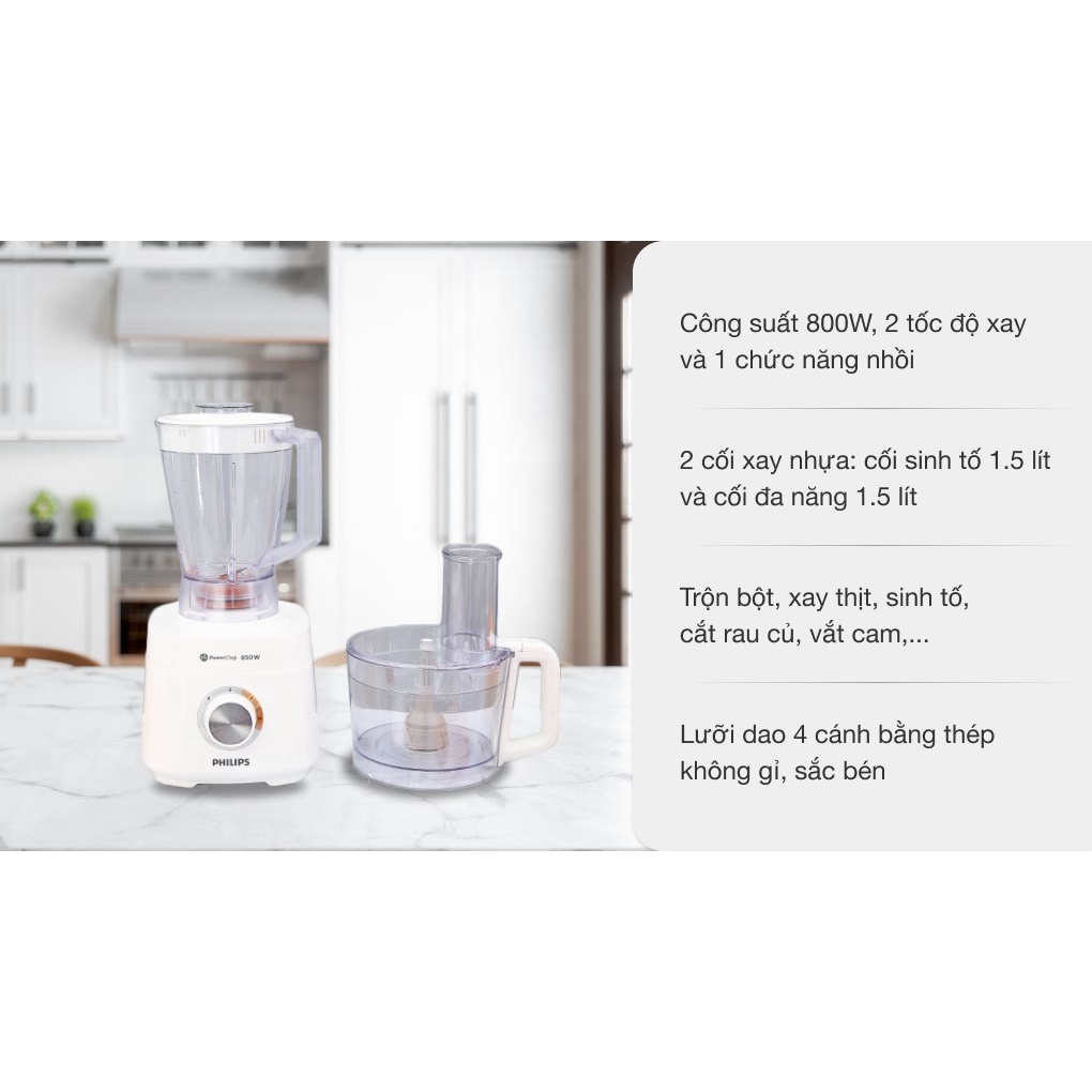 Máy xay đa năng Philips HR7510 - Dung lượng 2.1L, màu trắng, nhiều chức năng
