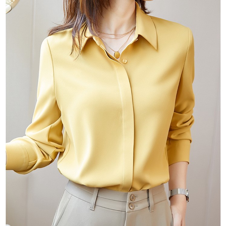 Áo Sơ Mi Nữ Công Sở Màu Vàng Cổ Đức CHIPY Kiểu Hàn Quốc Vintage Ulzzang Form Rộng Dài Tay Đẹp Chất Lụa Cao Cấp A2V | BigBuy360 - bigbuy360.vn