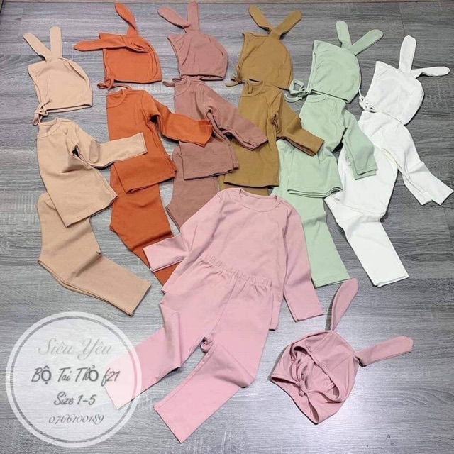 Bộ tai thỏ cottton- Ngọc bích