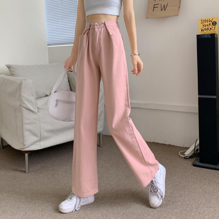 Quần jean IELGY dài mỏng ống rộng lưng cao phong cách Hàn Quốc cho nữ