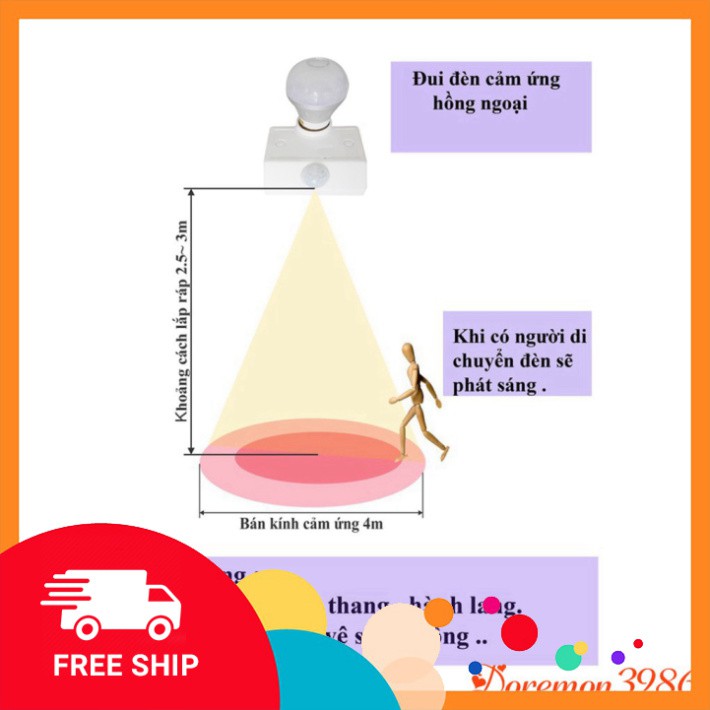 [FREE SHIP] Đui đèn cảm ứng chuyển động hồng ngoại, chuẩn E27 HOT