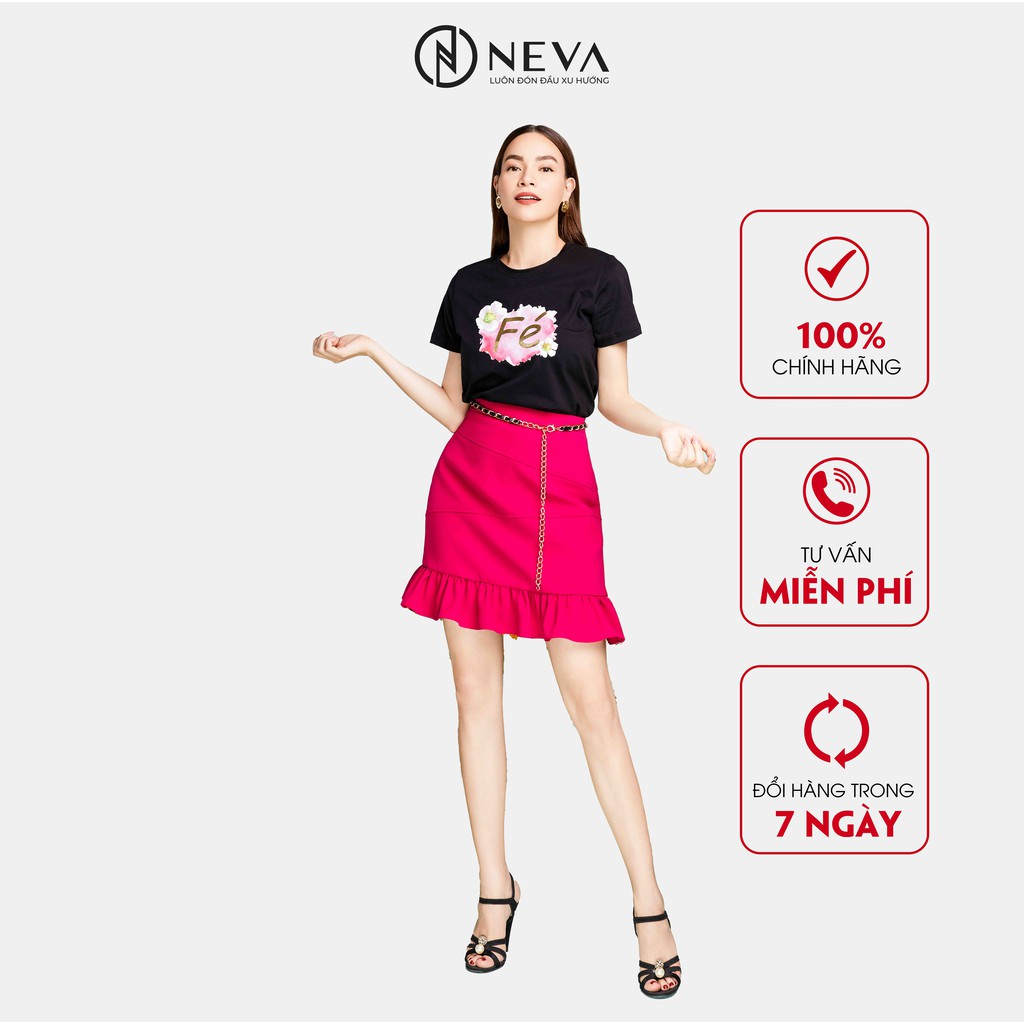 Chân váy công sở dáng chữ A phối bèo NEVA | Hồng & Đen 21S2W300287